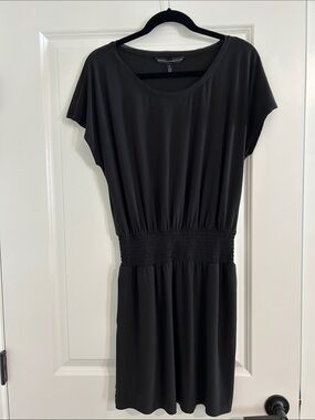 WHBM Black Short-Sleeve Smocked-Waist Dress